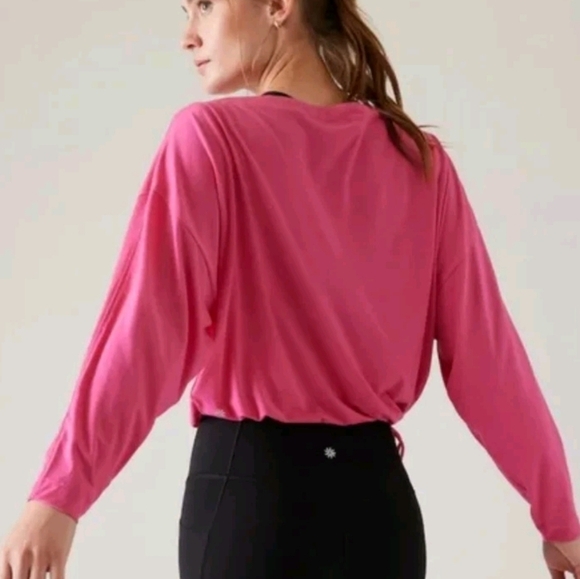 Athleta, New Cool Down Pink Long Sleeve Modal Drawstring Yoga Top Size Medium - Picture 13 of 14